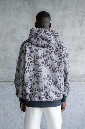 Erkek Patterned Fermuarlı Kapüşonlu Sweatshirt Duman