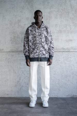 Erkek Patterned Fermuarlı Kapüşonlu Sweatshirt Duman