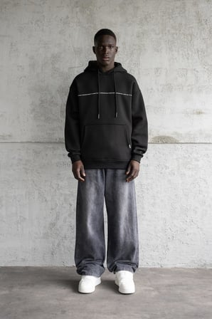 Erkek Patience Baskılı Kapüşonlu Sweatshirt Siyah