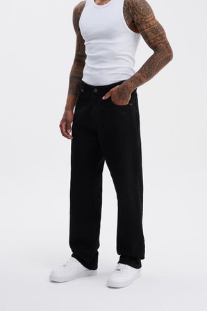 Erkek Relaxed Baggy Jean Pantolon Siyah