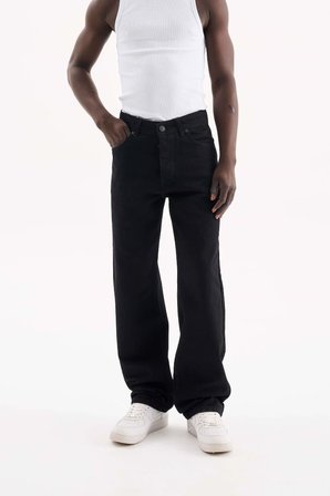 Erkek Relaxed Baggy Jean Pantolon Efektli Siyah