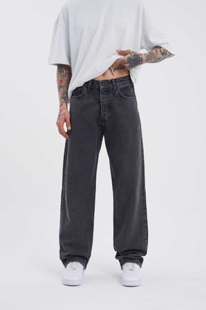 Erkek Relaxed Baggy Jean Pantolon Efektli Antrasit