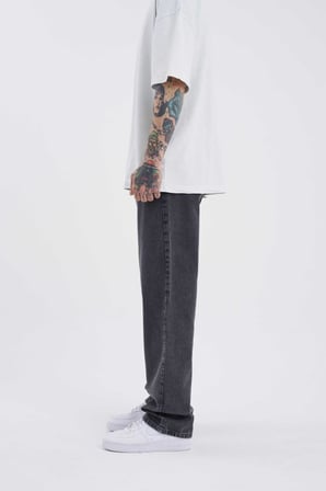 Erkek Relaxed Baggy Jean Pantolon Efektli Antrasit