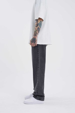 Erkek Relaxed Baggy Jean Pantolon Efektli Antrasit