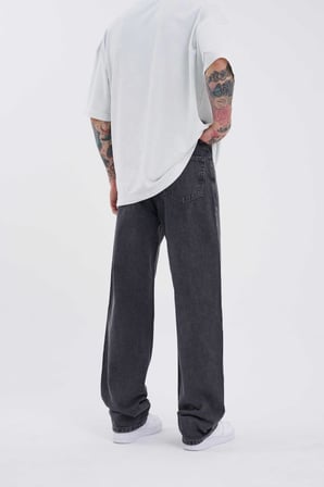 Erkek Relaxed Baggy Jean Pantolon Efektli Antrasit