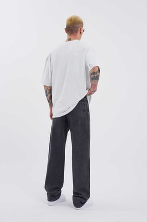 Erkek Relaxed Baggy Jean Pantolon Efektli Antrasit