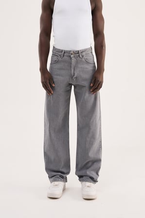 Erkek Relaxed Baggy Jean Pantolon Asit Gri