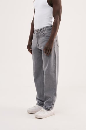 Erkek Relaxed Baggy Jean Pantolon Asit Gri
