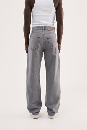 Erkek Relaxed Baggy Jean Pantolon Asit Gri