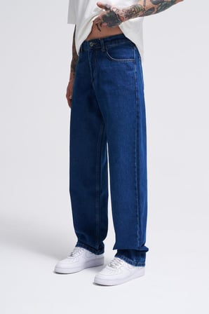 Erkek Relaxed Baggy Jean Pantolon Koyu Mavi