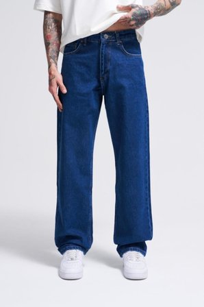 Erkek Relaxed Baggy Jean Pantolon Koyu Mavi