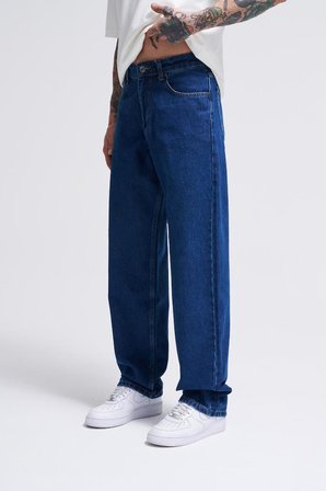 Erkek Relaxed Baggy Jean Pantolon Koyu Mavi