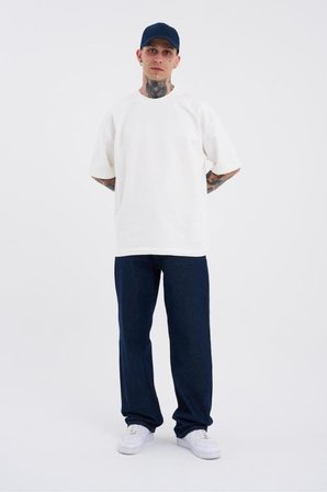 Erkek Relaxed Baggy Jean Pantolon Gece Mavisi