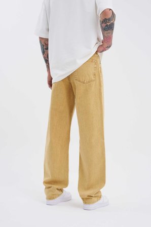 Erkek Relaxed Baggy Jean Pantolon Altın