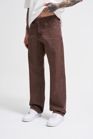 Erkek Relaxed Baggy Jean Pantolon Asit Kahverengi