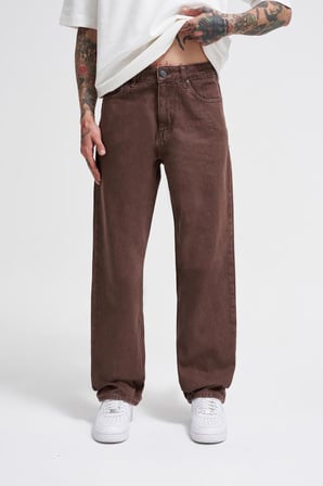 Erkek Relaxed Baggy Jean Pantolon Asit Kahverengi