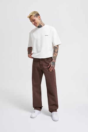 Erkek Relaxed Baggy Jean Pantolon Asit Kahverengi