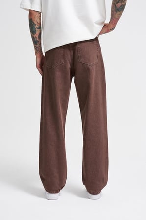 Erkek Relaxed Baggy Jean Pantolon Asit Kahverengi