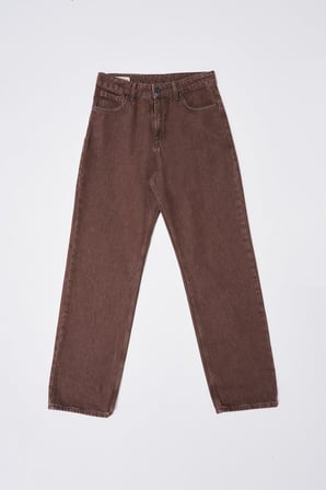 Erkek Relaxed Baggy Jean Pantolon Asit Kahverengi