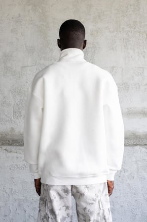 Erkek Baskılı Nakışlı Yüksek Yaka Sweatshirt Ekru