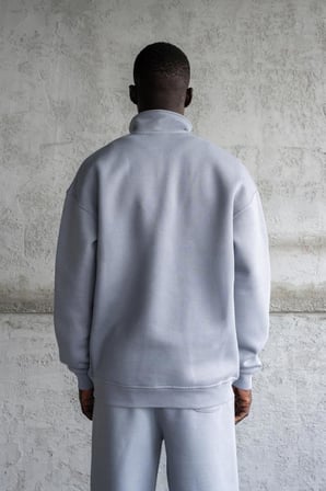 Erkek Baskılı Nakışlı Yüksek Yaka Sweatshirt Mavi-Duman