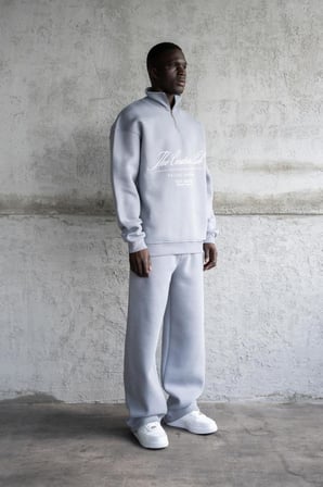 Erkek Baskılı Nakışlı Yüksek Yaka Sweatshirt Mavi-Duman