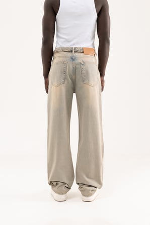 Erkek Oversize Baggy Yıkamalı Jean Pantolon Açık Gri