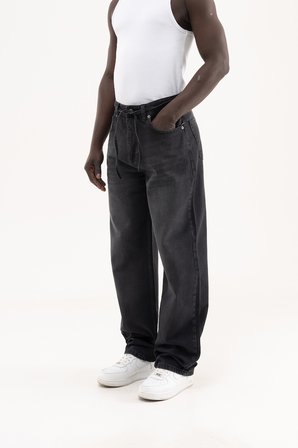 Erkek Oversize Baggy Yıkamalı Jean Pantolon Siyah