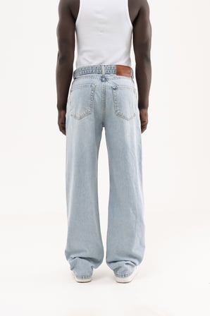 Erkek Oversize Baggy Yıkamalı Jean Pantolon Açık Mavi
