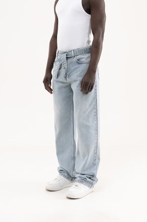 Erkek Oversize Baggy Yıkamalı Jean Pantolon Açık Mavi