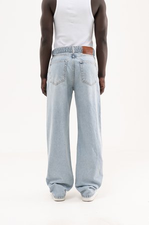 Erkek Oversize Baggy Yıkamalı Jean Pantolon Açık Mavi