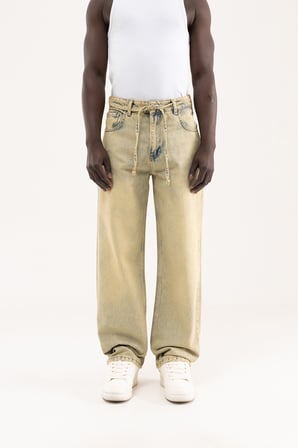 Erkek Oversize Baggy Yıkamalı Jean Pantolon Mint Yeşili