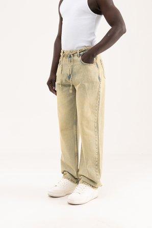 Erkek Oversize Baggy Yıkamalı Jean Pantolon Mint Yeşili