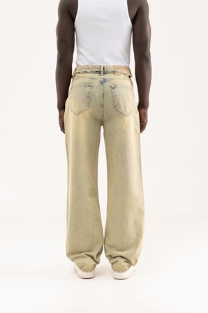 Erkek Oversize Baggy Yıkamalı Jean Pantolon Mint Yeşili