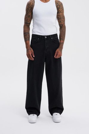 Erkek Oversize Baggy Jean Pantolon Siyah