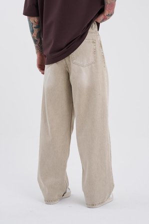 Erkek Oversize Baggy Jean Pantolon Bej