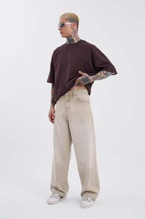 Erkek Oversize Baggy Jean Pantolon Bej