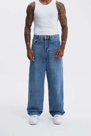 Erkek Oversize Baggy Jean Pantolon Açık Mavi