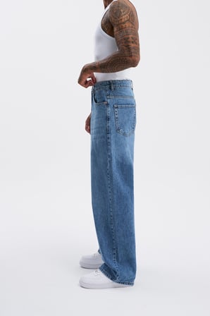 Erkek Oversize Baggy Jean Pantolon Açık Mavi
