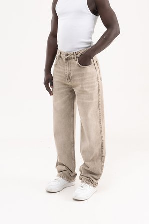 Erkek Oversize Efektli Baggy Jean Pantolon Açık Haki