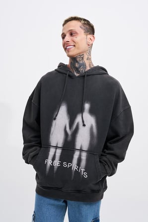 Erkek Free Sprit Yıkamalı Oversize Sweatshirt Siyah