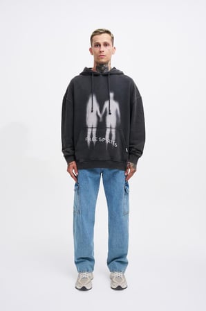 Erkek Free Sprit Yıkamalı Oversize Sweatshirt Siyah