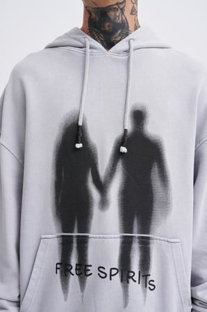 Erkek Free Sprit Yıkamalı Oversize Sweatshirt Gri