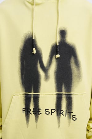 Erkek Free Sprit Yıkamalı Oversize Sweatshirt Açık Sarı