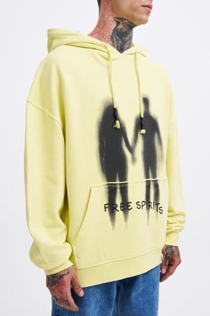 Erkek Free Sprit Yıkamalı Oversize Sweatshirt Açık Sarı