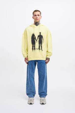 Erkek Free Sprit Yıkamalı Oversize Sweatshirt Açık Sarı