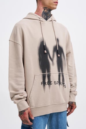 Erkek Free Sprit Yıkamalı Oversize Sweatshirt Açık Bej
