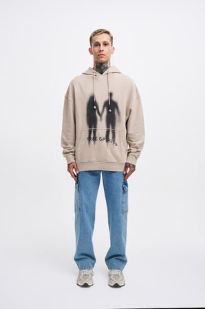 Erkek Free Sprit Yıkamalı Oversize Sweatshirt Açık Bej