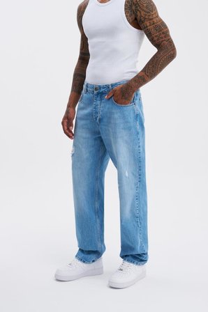 Erkek Machinist Loose Fit Jean Pantolon Açık Mavi