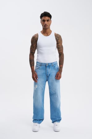 Erkek Machinist Loose Fit Jean Pantolon Açık Mavi